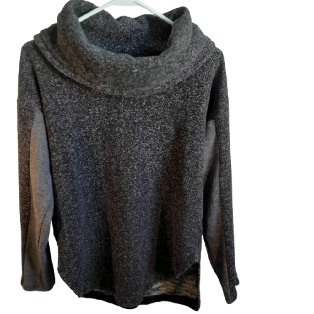 TOMMY HILLFIGER LUX Sweater elbow patch Grey Womens  Medium Cowl neckline